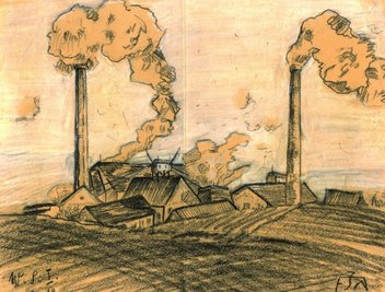 "Zwickau-Oberhohndorf, Wilhelm-Schacht I", gezeichnet 1919 von Friedrich Näser.