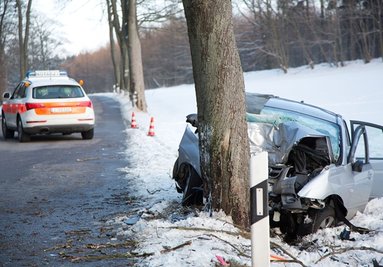 Der Kia prallte am Freitag auf der S222 frontal gegen einen Baum.