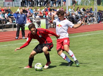Roman Eppendorfer (CFC/rotes Trikot) schirmt den Ball gegen den Leipziger Joscha Wosz (weiß) ab.