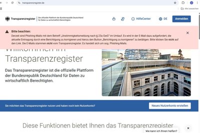 Der Bundesanzeiger Verlag wirbt auf seiner Webseite vor betrügerischen Mails.