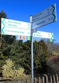 Wegweiser für Radfans im Crimmitschauer Ortsteil Gosel. 