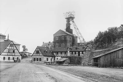 Die Übertageanlagen des Freiberger Abrahamschachtes im Jahre 1908.