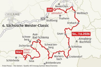 Die Strecke der Sächsischen Meister-Classic führt am Sonntag durchs Erzgebirge bis kurz vor Chemnitz.