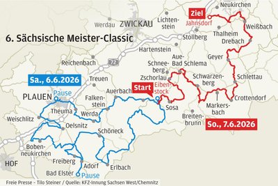 Die Strecken der Sächsischen Meister-Classic führen Samstag ins Vogtland und Sonntag ins Erzgebirge.