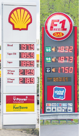 Die Preise an den Tankstellen in Olbernhau und Brandov am gestrigen Mittwoch. 