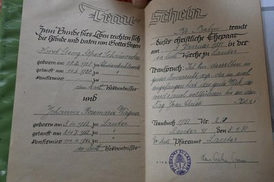 Der Trauschein von Horst und Rosemarie Schauwecker.