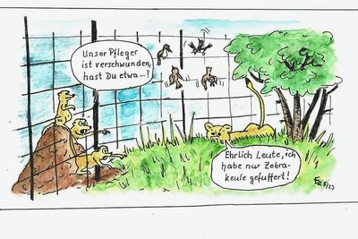 Unglaublich, der Löwe hat Fleisch gefressen.