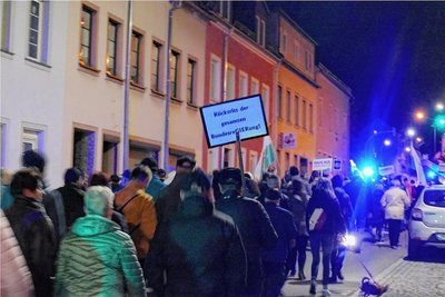 Die Teilnehmer trugen Plakate mit Forderungen wie "Rücktritt der gesamten Bundesregierung" bei sich. 