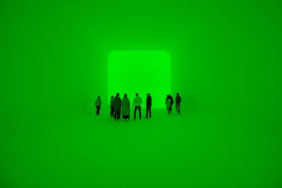 Die Baumpaten konnten sich auch das Lichtkunstwerk anschauen, das in wechselnden Farben erstrahlt.