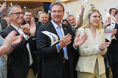 Steffen Große am 14. Mai nach Bekanntgabe der ersten Prognose zur Wahl der Bremischen Bürgerschaft bei der Wählervereinigung "Bürger in Wut".