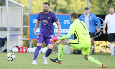 Einmal hatte Albert Bunjaku (links) den starken Torwart von Liberec, Ondrej Kolar, überwunden - doch der Pfosten stand im Weg.