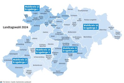 Der Erzgebirgskreis ist zur Landtagswahl in fünf Wahlkreise aufgeteilt worden.