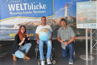 Das Team der Festhalle mit Leiter Ronny Bley (rechts) und Mitarbeiterin Anne Krieger sowie Eventmanager Andre Czinkewitz wollen "Weltblicke" als Nachfolger des beliebten Freiträumer-Festivals etablieren. Erste Vorträge sind am 21. November geplant. 