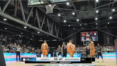 Auch hinter dem Korb werden Livebilder geliefert. Das ist ein Zusatzservice, der von der Fiba nicht einmal verlangt wird. 