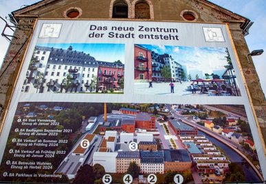 Auch das Gesamtkonzept für das künftige Marktplatz-Quartier auf dem Gelände der Alten Baumwolle wird bildhaft vorgestellt.