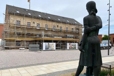 Der Oederaner Bau ist die letzte große Sanierungsbaustelle in der Alten Baumwolle in Flöha. Bis zum Sommer 2027 soll das Gebäude fertig sein.