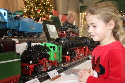 Die selbstgebauten Lokomotiven von Rolf Schubert haben beim Adventsmarkt in Leubsdorf vor allem den Kindern gefallen. Auch Alma (Foto) war fasziniert von den Modellen.