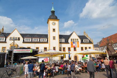 Blick auf das Freiberger Rathaus