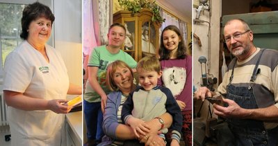Krankenschwester Anita Weigel, Erzieherin Waltraut Rückschloss mit ihren Enkeln und Günter Blechschmidt - alle drei sind heute glücklich mit ihrer Entscheidung: Rente mit 63 Jahren und stundenweise doch noch mit ihrem Fachwissen in der Firma tätig zu sein - gebraucht zu werden.