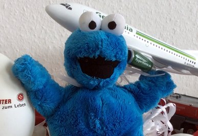 Dieses Krümelmonster sitzt am Flughafen Dresden fest.