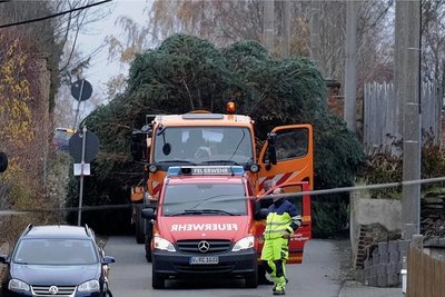 Auf solche Fotos aus dem Jahr 2019 kann man bei der Reichenbacher Stadtverwaltung vermutlich gern verzichten. Damals blieb der Weihnachtsbaum zwischendurch stecken.