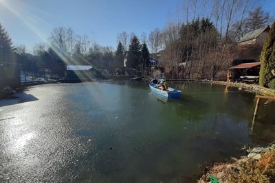Mit einem Boot haben Einsatzkräfte der Feuerwehr die Katze von der Insel gerettet.