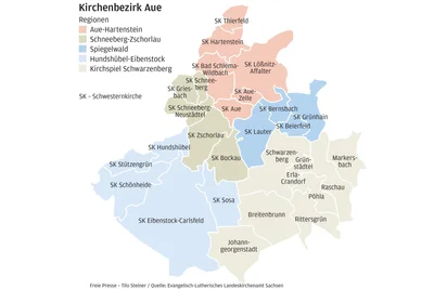 Der Kirchenbezirk Aue. Gezählt werden hier rund 30.000 Mitglieder der evangelisch-lutherischen Kirche.