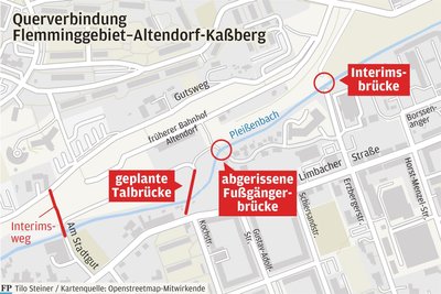 Die geplante Talbrücke soll in diesem Jahr fertig gebaut werden, dann wird die Interimsbrücke wieder abmontiert.