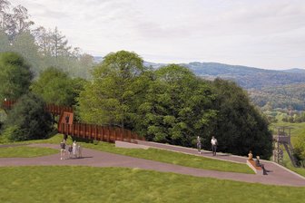 71 Meter langer Steg aus Stahl: Neue Aussichtsplattform entsteht im Erzgebirge - Das sind die ersten Bilder - Der Zugang zur kommenden Aussichtsplattform im Modell.