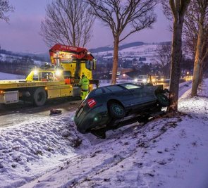 Der Skoda kam in einer leichten Kurve von der Straße ab. 