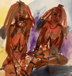 Die von Helen Isolde Roßner gemalten Himba-Frauen sind wegen ihrer typischen rotbraunen Körpercreme aus Butterfett und Ocker nicht zu verkennen.