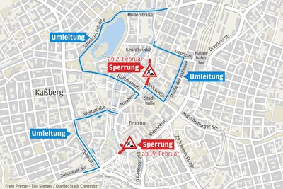 Sperrungen und Umleitungen wegen Baustart Stufe 4 des Chemnitzer Modells.