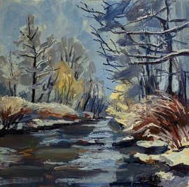 Mit expressivem Strich setzt Annett Beier in ihrem Gemälde "An der Mulde" die Natur ins Bild.