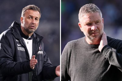 Zwei Unklarheiten: Würden Trainer Christoph Dabrowski (l.) und Sportchef Michael Tarnat (r.) auch im Abstiegsfall beim FC Erzgebirge bleiben?