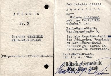 Sally Gliksman zählte zu den wenigen Personen, die 1948 den Weg in die neu gegründete Jüdische Gemeinde fanden. Dieser Ausweis ist von 1964.