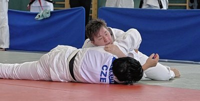 Gisela Sachse vom JSV Werdau (oben) im Kampf gegen die tschechische Sportlerin Javana Kralikova. 