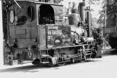 Die Lok 99 5803, hier am Haltepunkt Bergstraße, kam aus Wernigerode nach Reichenbach und wurde vor 60 Jahren beim Abbau der Rollbockbahn eingesetzt.