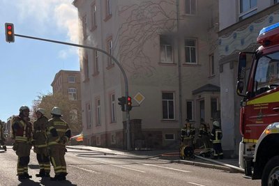 Einsatzfahrzeuge in der Feuerwache in Limbach-Oberfrohna.