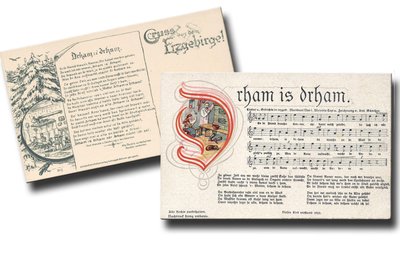 Liedpostkarte mit Anton Günthers „Drham is drham“