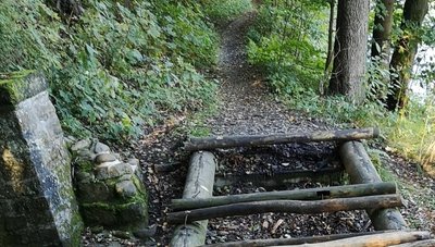 Am Wanderweg von Niederwiesa nach Flöha (sogenannter Peitzweg) nahe dem Zusammenfluss von Zschopau und Flöha ist eine Holzbrücke über einem etwa einen Meter tiefen Graben kaputt. 