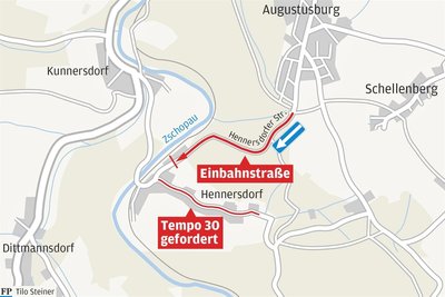 Seit Februar ist die Hennersdorfer Straße Einbahnstraße. Damit hat der Fahrzeugverkehr auf der Zschopauer Straße spürbar zugenomen.
