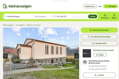 Bei Kleinanzeigen eingestellt: das Kirchgebäude am Neuen Weg in Zschopau.