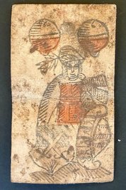 Die vermutlich um 1520 hergestellte Spielkarte war in einem Lehmklumpen im Oederaner Rathaus versteckt.