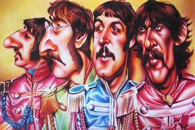 Die Beatles als Karikatur aus der Hand von Johannes Saurer und zugleich Titelbild der Schau „Karockaturen“.