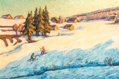 Die Anfänge des Skilaufs in Mühlleithen malte 1902 Richard Grimm-Sachsenberg. Sportchronist Joachim Glaß übergab das Bild 2003 dem Klingenthaler Museum Dr.-Giers-Haus.
