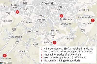 Die Grafik zeigt die Felder mit Blumen in und um Chemnitz.