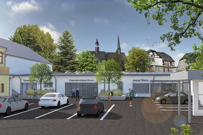 So soll die neue Ortsmitte von Langenbernsdorf aussehen. Im Gemeindezentrum befindet sich der Probenraum.