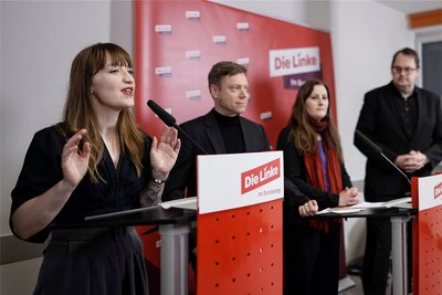 Februar 2024: Linke-Führungsduo mit Bundestagsdoppel Heidi Reichinnek (links) und Sören Pellmann (rechts).