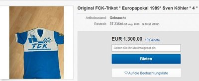 In dem bei Ebay zur Versteigerung stehenden Trikot erziehlte Sven Köhler 1989 den Siegtreffer gegen Boavista Porto.
