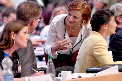 Juni 2018 in Leipzig: Die damalige Vize Janine Wissler mit Chefin Katja Kipping und dem Fraktionsspitzenduo Dietmar Bartsch und Sahra Wagenknecht.
